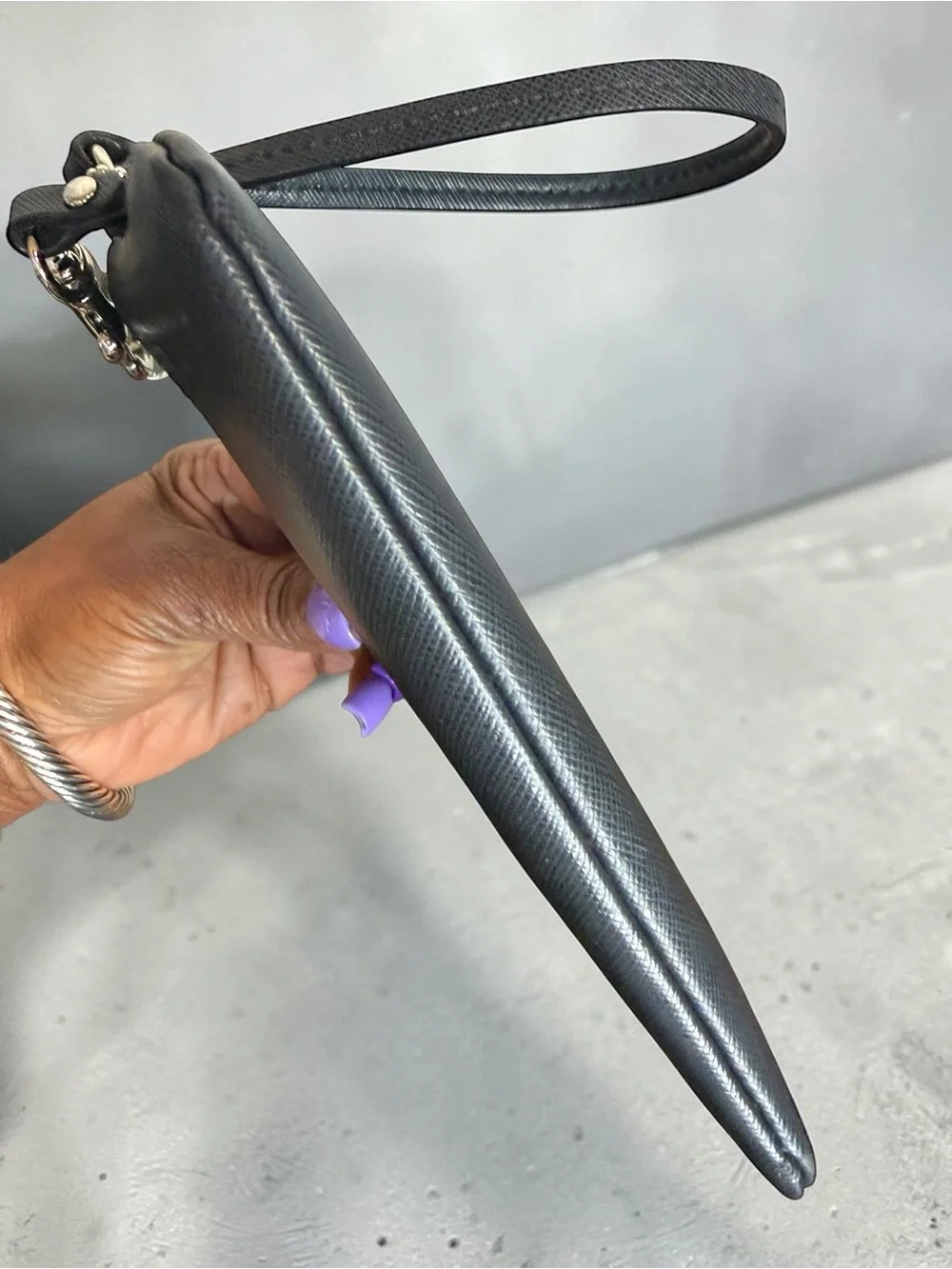 Coach Black Saffiano Leather Bow Accent Wristlet Pouch